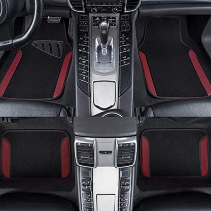 CAR PASS Waterproof Universal Fit Car Floor Mats, Car Mats Fit for SUV,Vans,sedans, Trucks,Set of 4pcs Car Carpet with Driver Heel Pad（Black and Burgundy） - color: Black and Burgundy