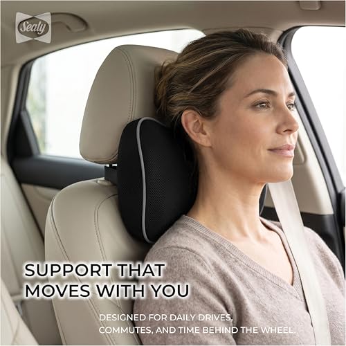 Sealy Memory Foam Neck Pillow for Car or Office Chair – Cervical Neck Pillow, Car Headrest Pillow or Office Chair Cushion for Neck