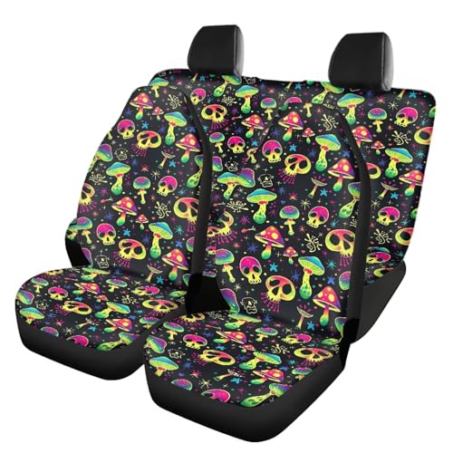 Howilath Gothic Skull Mushroom Car Seat Cushion Cover Interior Accessories Anti-Slip Front & Rear Seat Protectors for Men Women - 4 Piece - color: Gothic Skull Mushroom
