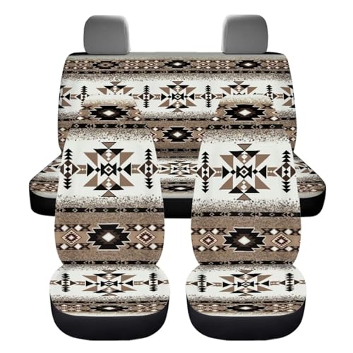 Dreaweet Tribal Car Seat Covers Full Set Geometric Pattern Car Decor Universal Car Seat Covers with Steering Wheel Cover/Armrest Cover/Seat Belt Pads/Coasters/Gear Shift & Handbrake Cover,12 Pcs Set - color: Geometric Pattern