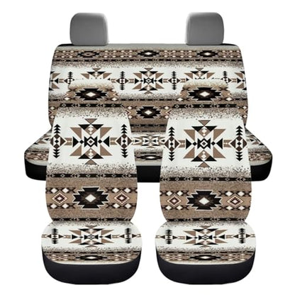 Dreaweet Tribal Car Seat Covers Full Set Geometric Pattern Car Decor Universal Car Seat Covers with Steering Wheel Cover/Armrest Cover/Seat Belt Pads/Coasters/Gear Shift & Handbrake Cover,12 Pcs Set - color: Geometric Pattern
