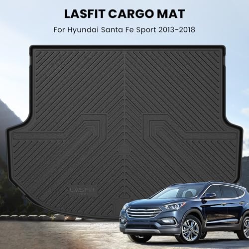 LASFIT Cargo Mat for Hyundai Santa Fe Sport 2018 2017 2016 2015 2014 2013, All Weather TPE Custom Fit Car Trunk Mats Cargo Liners Accessories for Santa Fe Sport 2013-2018, Black - size: 2)For Hyundai Santa Fe Sport | 2013-2018 | Cargo