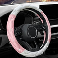 YOGURTCK Cute Diamond Soft Leather Steering Wheel Cover with Bling Bling Crystal Rhinestones, Universal 15 Inch for Women Girls, Fit Vehicles, Sedans, SUVs, Vans, Trucks - Light Pink and White - color: A-Baby Pink and White