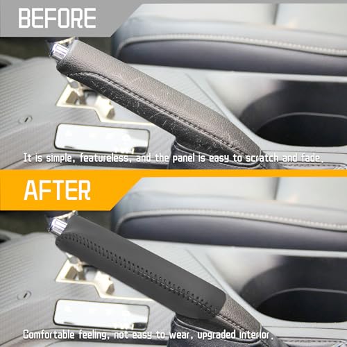 Genuine Leather Handbrake Protector Cover Compatible with Toyota RAV4 2013-2016 Anti-Slip Hand Brake Parking Lever Sleeve Black
