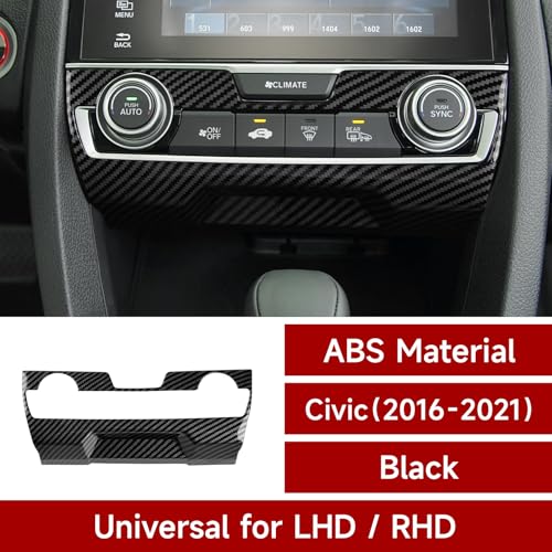 Air Condiitioning Center Console Panel Decals for 2016-2021 Honda Civic 10th Gen Accessories ABS Carbon Fiber Stickers, NOT for The CAR with Warmer Buttons - color: Air Condiitioning Panel
