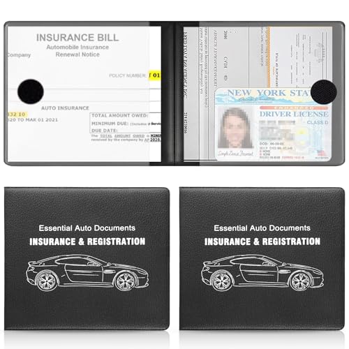 UYYE Car Registration and Insurance Card Holder, Vehicle Glove Box Car Organizer, Interior Car Accessories for Documents, Cards, License - 2 Pack - color: Lichee Black