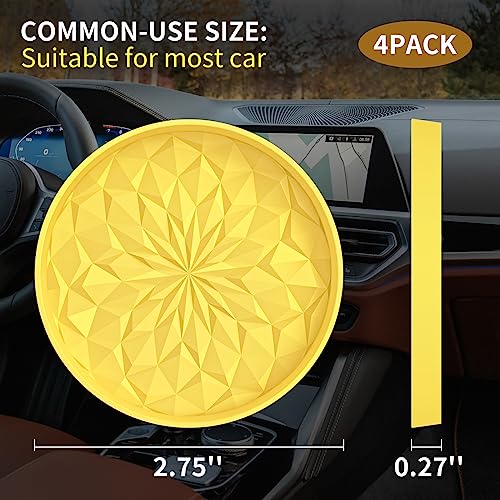 Car Coasters for Cup Holders [4 Pack] - 2.75In Silicone Auto Mug Mats - Universal Non-Slip Recessed Car Interior AccessoriesYellow - color: 4 Pack-yellow