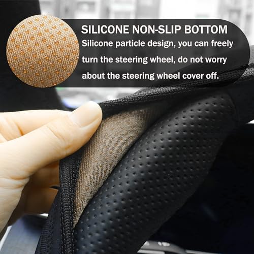 YOSRTER Steering Wheel Cover for Dodge Charger Durango Challenger Journey Ram Breathable Anti-Slip Leather Wheel Covers for Dodge Steering Wheel Accessories Compatible 14-15 Inch（Red Trim） - color: Red Trim