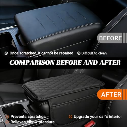 Car Center Console Cover, Upgraded Microfiber Car Armrest Cover Cushion, with 2 Storage Bags Scratch, Resistant Leather Cars Armrest Storage Box Universal Vehicles Accessories (Black) - color: Black