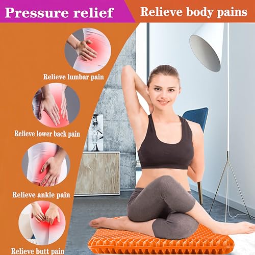 Plus Size Gel Seat Cushion for Long Sitting, Extra Large and Thick, Seat Cushion for Back, Sciatica, Hip, Tailbone Pain Relief , Used for the Office, Wheelchair, Car, Recliner, Stadium, Kayak.(Orange)
