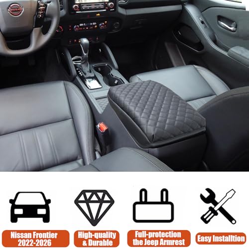 Center Console Cover for Nissan Frontier 2026 2025 2024 2023 2022 - Armrest Cushion Pad Cover PU Leather Car Armrest Box Cover Protector for Nissan Frontier 2026-2022 Interior Accessories - size: 1) 22+ |Froniter| Black, +Thick Size