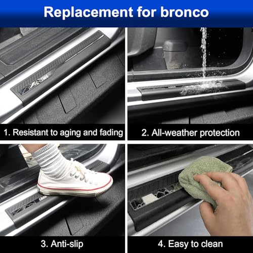 Door Sill Guards Protectors 4Pcs Set Compatible with 2024 2023 2022 2021 Ford Bronco 4 Door, Anti Scratch Door Sill Edge Entry Cover Exterior Accessories with 1966 Pattern