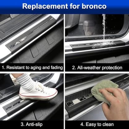 Door Sill Guards Protectors 4Pcs Set Compatible with 2024 2023 2022 2021 Ford Bronco 4 Door, Anti Scratch Door Sill Edge Entry Cover Exterior Accessories with 1966 Pattern