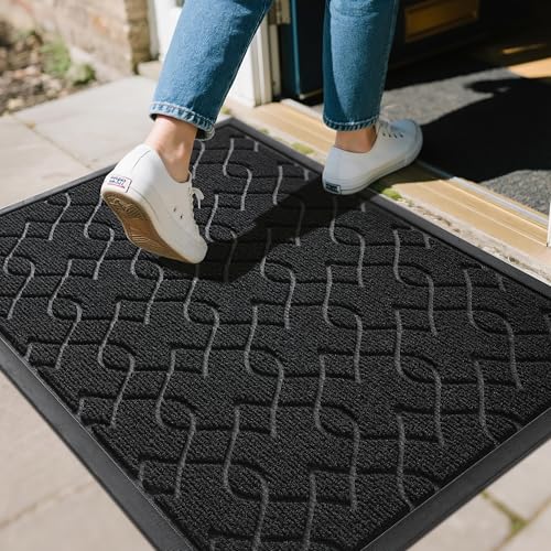 Yimobra Large Door Mat 36x24, All-Season Waterproof Doormat Outdoor Entrance, Heavy Duty Non-Slip Outside Door Mat for Garage Patio Proch Entryway Indoor, Easy Clean, Black - color: Black, size: 36x24 Inch