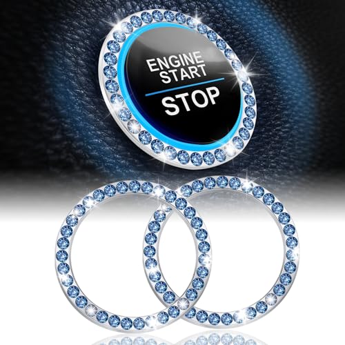 LivTee 2 PCS Crystal Rhinestone Car Engine Start Stop Decoration Ring, Bling Car Interior Accessories for Women, Push to Start Button Cover Sticker, Automotive Decals, Blue - color: Blue