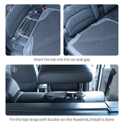 Viaviat Car Seat Protector Leather Waterproof Child Safety Seat Protector Cover with Thick Pad and 2 Large Pockets Durable Kick Mat for All Auto Seat (Deep Gray) - color: Deep Gray