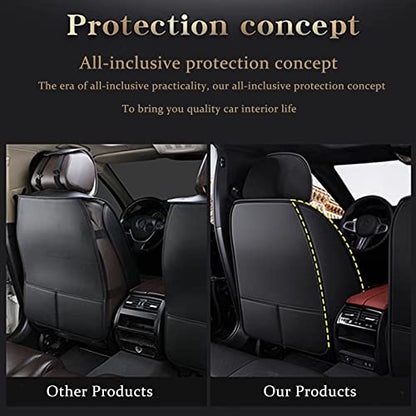 Crown Car Seat Covers Full Set, Premium Leather Waterproof Anti-Slip Automotive Interior Protector for Cars, SUVs, Pickup, Trucks & Sedans (Black+White Line) - color: Black+White