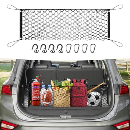 Canvcle Trunk Cargo Net for 2019-2025 2026 Hyun-dai Santa Fe Accessories Envelope Style Mesh Trunk Net Organizer and Storage Stretchable Adjustable Elastic Nylon Rear Cargo Netting with Hooks - style: for Hyundai Santa Fe