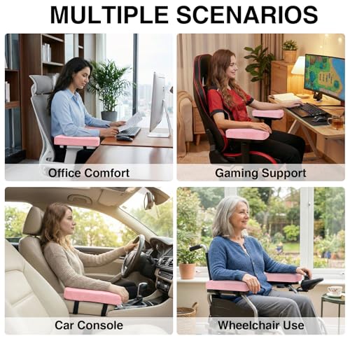 Smiry Ergonomic Office Chair Armrest Pads, Memory Foam Arm Rest Covers, Non-Slip Armrest Cushion with Adjustable Buckles and Straps, Elbow Relief for Desk, Gaming & Wheelchair (Blush Pink, Set of 2) - color: Blush Pink