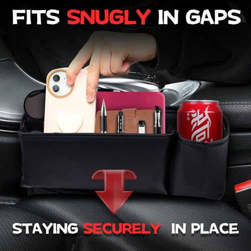 2 Pack Car Seat Gap Filler Organizer with Cup Holders,Premium Leather Storage for Phones, Keys, Wallets, and Drinks, Universal Fit for Front Seat