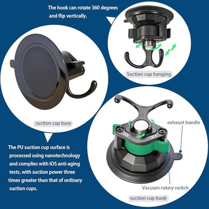 Heavy-Duty Suction Cup Hooks Hook removGlass Suction Cup with Hook able Door and Window Suction Cups with Dual Hooks for Hanging Items in Cars, Kitchens, bathrooms, etc. 2-Piece Set - style: vacuum
