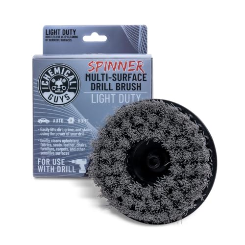 Chemical Guys ACC506 Light Duty Spinner Multi-Surface Drill Brush Attachment (Fits Any Standard Drill - Power Scrubber Removes Stains & Gently Cleans Upholstery, Fabric and Carpet), Gray - style: Light Duty