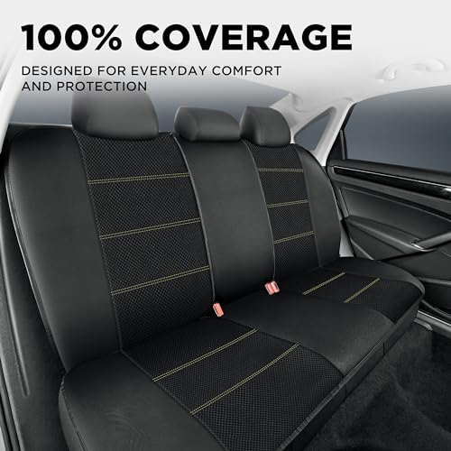PIC AUTO Car Seat Covers, Premium Leather and Air Mesh Automotive Sports Seat Covers Full Set, Front and Rear Bench, Airbag Compatible Universal Fits Most Cars, SUVs, Trucks and Vans (Black & Beige) - color: Black & Beige, size: Full Set