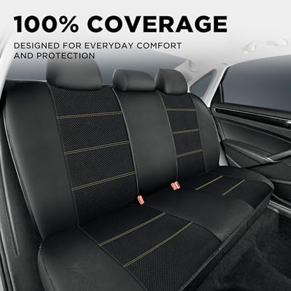 PIC AUTO Car Seat Covers, Premium Leather and Air Mesh Automotive Sports Seat Covers Full Set, Front and Rear Bench, Airbag Compatible Universal Fits Most Cars, SUVs, Trucks and Vans (Black & Beige) - color: Black & Beige, size: Full Set