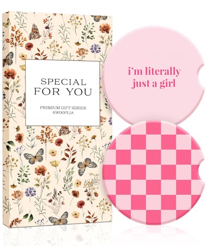 Swooflia Car Coasters for Women - Checkered Ceramic Car Cupholder Coaster Cool Absorbent Mat Coaster with Cork Base 2 Pack Automotive Cup Holder Accessories New Driver Gifts for Decor - color: Checkered