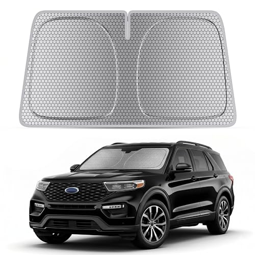helloleiboo Windshield Sun Shade for Ford Explorer 2020-2026, Graphene Honeycomb Heat Shield with UV Protection, Foldable Custom Fit Front Window Sunshade for SUV, Silver 64" x 32" - size: For Ford Explorer (2020-2026)