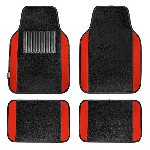 FH Group Automotive Floor Mats – Universal Fit Premium Carpet Car Mats with Driver Heel Pad, Full Set for Cars, SUVs & Trucks - Red - color: Red