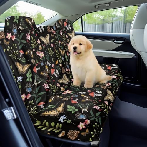 Butterfly Mushroom Flower Print Rear Bench Towel Seat Covers, Nonslip Back Seat Cover Washable Bench Seat Covers, Wear-Resistant Car Seat Covers Protector for Dogs - color: Butterfly Mushroom Flower