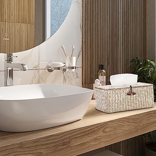 Sumnacon Rectangle Natural Seagrass Tissue Box Cover,Woven Tissue Box with Bottom,Farmhouse Tissue Box Holder for Living Room Bathroom Vanity Toilet Table Desk Countertop Office Car,Whitewash - color: Whitewash, size: Medium