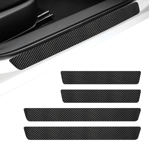 Car Door Sill Protectors, Carbon Fiber Auto Door Edge Guards Sticker, Waterproof Anti-Scratch Doors Threshold Cover Strips, Universal Front & Rear Threshold Protection (Black)