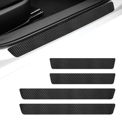 Car Door Sill Protectors, Carbon Fiber Auto Door Edge Guards Sticker, Waterproof Anti-Scratch Doors Threshold Cover Strips, Universal Front & Rear Threshold Protection (Black)