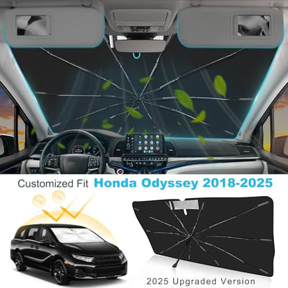 Windshield Sun Shade Umbrella for Honda Odyssey 2018-2026, Foldable Car Sunshade with 360° Bendable Handle and Rearview Mirror Cutout, UPF 50+ Titanium Silver Coating for UV Heat Insulation - size: For Honda Odyssey 2018+