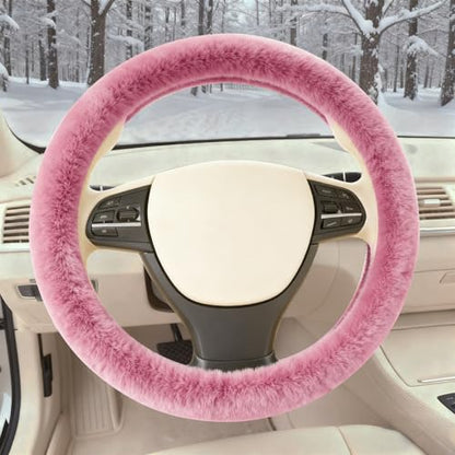 Furry Warm Steering Wheel Cover, Universal 14.5-15 Inch Winter Plush Warm Steering Wheel Cover, Soft Fluffy, Anti-Slip Design, Soft Texture (Pink) - color: Pink Plush