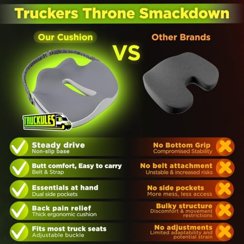 XL Truck Seat Cushion for Truck Driver Seat Cushion - Upgraded Back Support, CertiPUR-US® Certified - Thick Memory Foam, Pain Relief for Hours of Driving, Trucker Approved Big Rig - Gray - color: Gray, size: XLarge