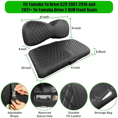 Golf Cart Seat Covers Compatible with Yamaha Drive G29 2007-2016 and 2017+ Drive 2 Carts, Made Thick Premium Marine Leather Custom Diamond Stripe Soft Comfortable/Anti-Scratch/Anti-Fading - style: Fit Yamaha Drive G29&Drive2
