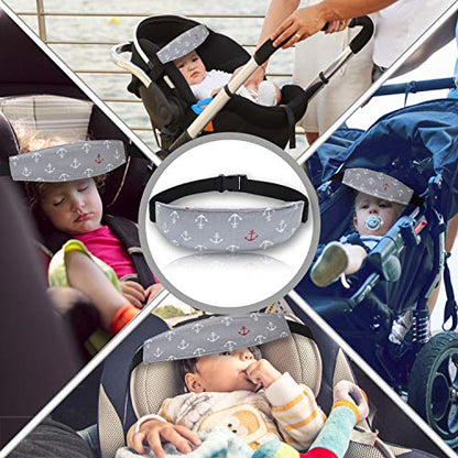 Carseat Head Support,Car seat Straps Pillow Support Ban,Stroller Neck Relief Strap Headrest,Slumber Sling Sleep Positioner (Gery Clouds+Anchor) - color: Gery-3