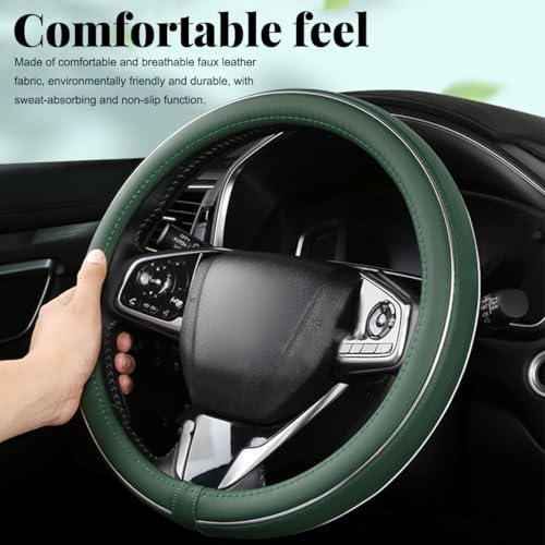 Leather Steering Wheel Cover, Breathable Anti-Slip Car Steering Wheel Protector for Max Diameter 15 Inch, Universal Auto Steering Wheel Cover for Men and Women (Beige)