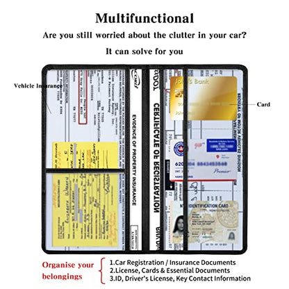 Leather Car Registration and Insurance Card Holder, Car Document Holder for Cards License with Magnetic Shut (Black, large) - color: Large Black