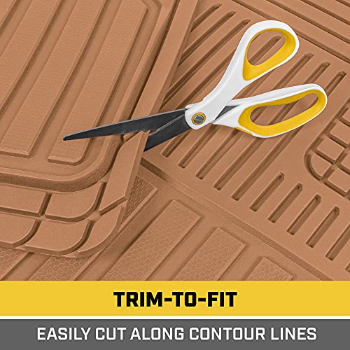 Cat® ToughLiner Heavy Duty Rubber Floor Mats & Cargo Trunk Liner for Car SUV Van Sedan, Beige - Trim to Fit, All Weather Deep Dish Automotive Floor Mat, Total Dirt Protection