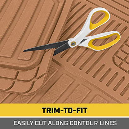 Cat® ToughLiner Heavy Duty Rubber Floor Mats & Cargo Trunk Liner for Car SUV Van Sedan, Beige - Trim to Fit, All Weather Deep Dish Automotive Floor Mat, Total Dirt Protection
