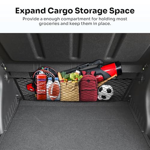 Canvcle Trunk Cargo Net for 2024-2026 Hyundai Kona Accessories Envelope Style Mesh Trunk Net Organizer and Storage Stretchable Adjustable Elastic Nylon Rear Cargo Netting with Hooks