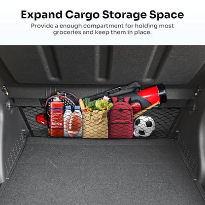Canvcle Trunk Cargo Net for 2024-2026 Hyundai Kona Accessories Envelope Style Mesh Trunk Net Organizer and Storage Stretchable Adjustable Elastic Nylon Rear Cargo Netting with Hooks