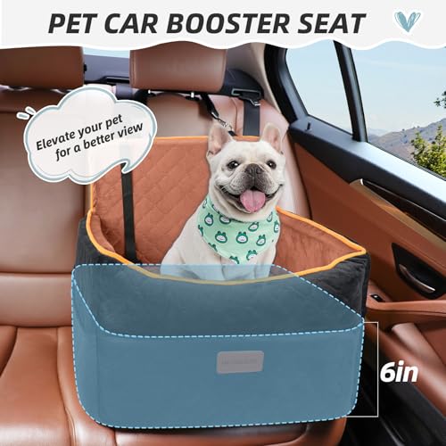 Small Dog Car Seat, Memory Foam Dog Booster Seats with Thick Cushion for Medium Dogs Under 35lbs, Detachable Washable Pet Car Seat Travel Bed with Storage Pockets,2 Safety Belts - color: Black+brown