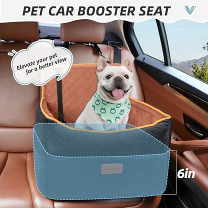 Small Dog Car Seat, Memory Foam Dog Booster Seats with Thick Cushion for Medium Dogs Under 35lbs, Detachable Washable Pet Car Seat Travel Bed with Storage Pockets,2 Safety Belts - color: Black+brown
