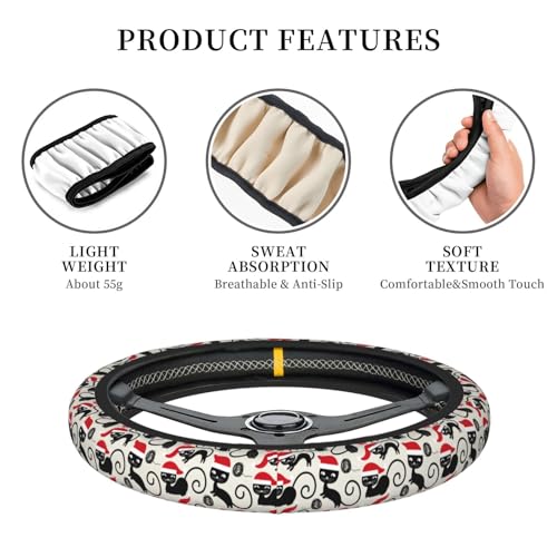Cute Christmas Cat Kitty Kitten Car Steering Wheel Cover,Non-Slip Elastic Neoprene-Sweat Car Accessories,Universal 15 Inch Fit Auto, Vans Trucks,Suvs, Truck - color: Cat