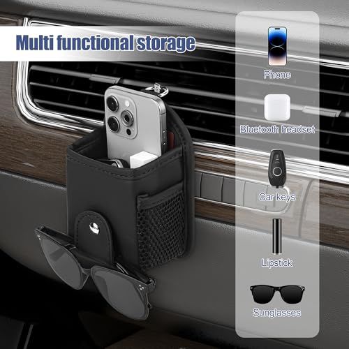 JEYODA Car Air Outlet Storage Bag, Vehicle Dashboard Pocket for Phone Power Pank Keys Money Cards, Double-Layer Storage Bag, Glasses Bag Storage Bag, Car Accessories